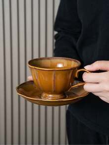 1 set Juego de taza y platillo de té vintage de cerámica colorida - Vajilla estética multicolor, perfecta para amantes del café y el té, elemento esencial para la decoración de cocina de