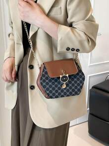 Fashionable Versatile Contrast Color Vintage Commuter Handbag For Women - Black - View 6