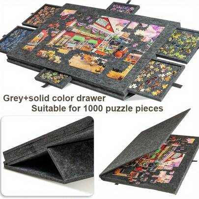 Lightweight Canvas Puzzle Board With 6 Drawers And 2-In-1 Stand - Slanted Design Fits 1000 Piece Puzzles, Adult-Friendly Portable Storage, Suitable For Home, Office Or Puzzle Enthusiast Gift, Fashionable Appearance, Durable Structure