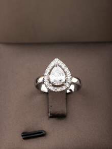 一套简约立方氧化锆镶嵌圆形吊坠项链、耳环、戒指套装，适合女性日常及派对佩戴，不含礼盒。 - 銀色03 - 查看 4