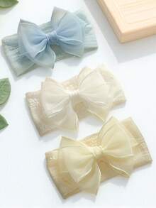 3 pièces Bandeaux tricotés avec nœud transparent pour bébé, accessoires de cheveux style princesse douce pour tout-petits, essentiels pour les tenues quotidiennes et de fête de bébé - Multicolore - Voir 9