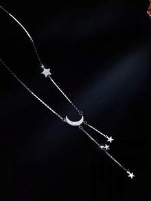 1件S925纯银星月流苏项链，精致简约星月颈链，优雅礼物 - 星月 - 查看 9