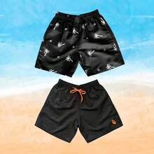 Set Of 2 Men's Tactel Shorts With Pockets - Beachwear, Gym, Pool - Black and Black - View 1
