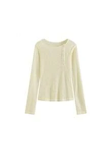 轻薄透气长袖T恤，女士新款秋季空调罩衫，休闲百搭 - 杏色 - 查看 5