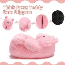 Bashful Teddy Bear Plush Slippers For Women,Pig Slippers,Cozy Plush Animal Slipper With Face-Pawing Shy Design,Non-Slip Fuzzy Winter Indoor House Shoes, Birthday Christmas Gift Ideas (US Sizes 9-12)Christmas - A00-Bashful Bear Pink - Xem 7