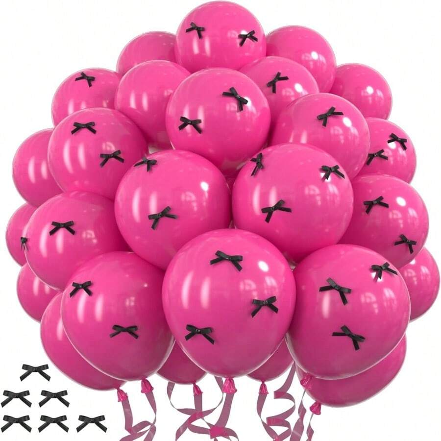 28/52 globos de color rosa intenso con lazo de cinta negra, vibrantes y románticos, perfectos para el Día de San Valentín, bodas, cumpleaños, compromisos, graduaciones, baby showers y eventos interiores o exteriores, ideales para arcos de globos, decoración de mesas o como telón de fondo elegante para fiestas - Rosa oscuro - Ver 1