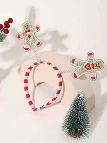 1pc Women's Christmas Embroidered Heart Gingerbread Man Red & White Striped Headband, Cute ,Beauty ,Hair Hair Hoop ,Hairband For Women - Hairband - View 8