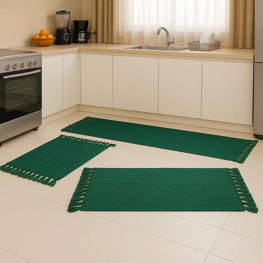 Kitchen Runner Rug Set, 3 Pieces - Zelena - Viev 1