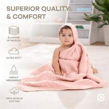 Toalla con Capucha para Adulto Algodón Muselina – y Absorbente para Playa y Baño – Estilo Manta con Capucha, para Adultos Salvia - Encaje - Ver 4