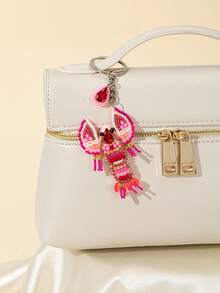 1 chiếc móc khóa trang trí hình tôm hùm làm thủ công từ hạt gạo và đá pha lê, thích hợp cho túi xách nữ, phụ kiện móc chìa khóa, phụ kiện trang trí ví, móc chìa khóa. - Xem 2