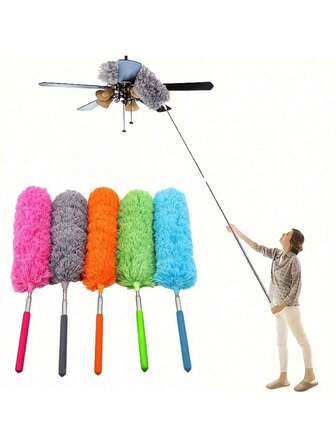 1 pieza Cepillo quitapolvos de microfibra, quitapolvos de mano extensible, adsorción estática, fácil de limpiar, cepillo quitapolvos sin rayar para el hogar, AC, coche, cocina, baño, herramienta de limpieza doméstica