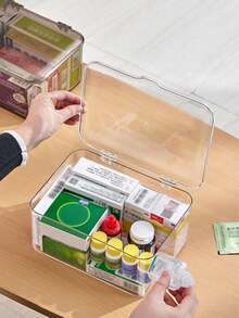 1pc Transparent Desktop Storage Box With Flip Cover, Dust-Proof Organizer Box. Mini Household Medicine Storage Box. Multi-Functional Storage For Cosmetics, Face Masks, Stationery, Miscellaneous Items. - Multicolor - View 4