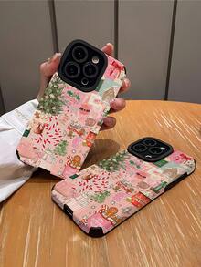 1个时尚简约可爱粉色圣诞拼贴图案竖款仿皮纹理经典防摔高端软皮手机壳，适合作为生日、节日礼物送给朋友、家人、情侣，适用于三星Galaxy 17/16 Plus/16 Pro/16 Pro Max - 彩色 - 查看 2