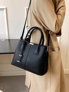 Women's Stylish Textured Tote Bags Elegant Multi Layer Shoulder Bags Casual Office Commuter Handbags For Daily Use - 黑色 - 查看 2