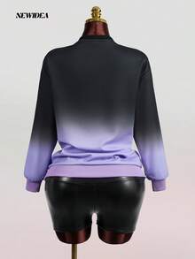Sudadera de mujer con cuello redondo, manga larga, tejido suave y elástico, con acabado de canalé y unión de contraste, en estilo ombré negro y morado, perfecta para otoño e invierno, para uso casual diario y salidas de fin de semana