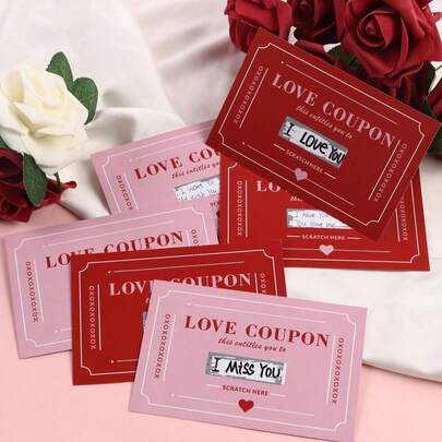 60张全新刮刮乐优惠券，浪漫刮刮卡，适用于情人节DIY、情侣约会邀请卡、结婚纪念日礼物、母亲节贺卡、家庭朋友聚会、斋月、情人节及其他派对/节日用品