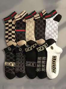 5 Pairs/10 Pairs Men's Thin Breathable Casual Ankle Socks, Luxury Brand Style Boat Socks