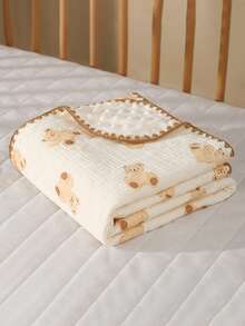 1件秋冬季婴儿豆袋毯，新生儿襁褓毯，婴儿包巾，季节性纱布毯，空调毯，儿童褶皱布毯，婴儿毯，卡通安抚毯 - 彩色 - 查看 9