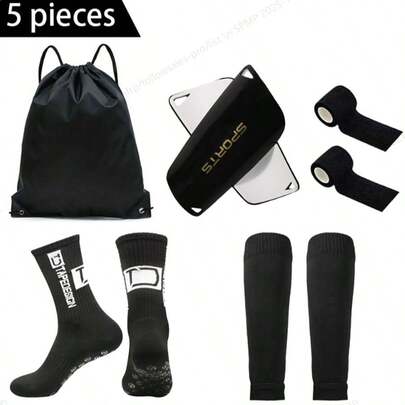 5pcs/Set Football Gear Set (Football Socks/Shin Guards/Shin Pads/Storage Bag/Accessories), Complete Equipment To Showcase Your Unique Strength On The Field