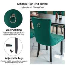 4 Piece Set Velvet Upholstered Dining Chairs, Wingback Side Chairs Button Tufted With Solid Wood Legs For Kitchen,Dining Room. - 綠色 - 查看 8