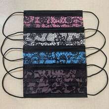 10pcs Fashionable Personalized Disposable Adult Colorful Printed Black Lace Face Mask, Practical Versatile Comfortable Lace Stylish Sexy Breathable Mask, Durable Exquisite Compact Convenient Carry Outdoor Party Masquerade Mask - Multicolor - View 4