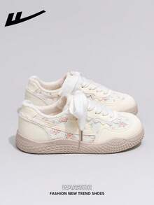 1 Pair WARRIOR Women's Thick Sole Lace-Up Soft Bottom Casual Shoes, Low-Top Outdoor Flat Shoes, Warm Winter Shoes, Commuting Shoes, Round Toe Low Heel Non-Slip Solid Color Elegant Soft Bottom Hiking Suitable For Students Graduation Photos Flat Shoes, Low-Top Leather Sneakers