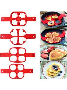 1pc/2pcs Silicone Egg Ring Mold, Non-Stick Egg Pancake Maker, Reusable Egg Cooking Rings - Red - View 8