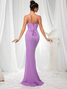 VIPGIRL 女士紫色吊带开衩美人鱼优雅晚礼服 - 紫色 - 查看 2