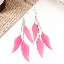 Retro Bohemian Tassel Earrings For Women, Elegant Vacation Personalized Feather Chain Dangle Earrings - Multicolor - View 5