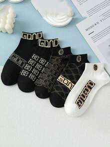 5 Pairs/10 Pairs Men's Thin Breathable Casual Ankle Socks, Luxury Brand Style Boat Socks