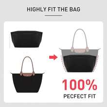 (Inner Lining Bag Only) Felt Zipper Tote Bag Organizer With Cup Holder, 8 Compartments, Suitable For Medium And Other Bag Types - Black - View 5