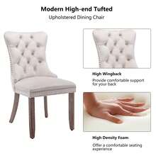 4 Piece Set Velvet Upholstered Dining Chairs, Wingback Side Chairs Button Tufted With Solid Wood Legs For Kitchen,Dining Room. - Beige - View 9