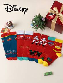 Disney 5 Pairs Socks, Including Santa Hats, Cars Characters, Cartoon Figures, Suitable For Christmas, New Year Gifts, - Multicolor - View 4