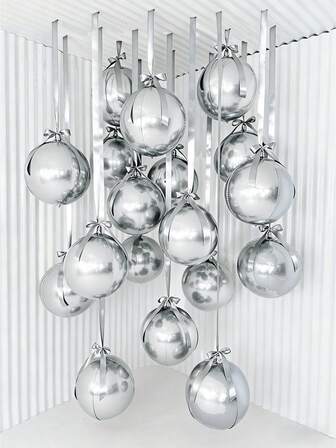 10 piezas de globos plateados 4D de 18 pulgadas, con cinta de poliéster plateada, con papel de enmascarar, fácil de transportar, para decoración de habitaciones, decoración de fiestas, decoración de bodas, reuniones familiares