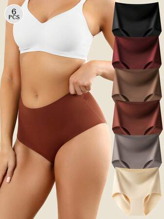 6 Pack Women's High Waist Seamless Briefs Full Coverage Underwear No Show Panties For Ladies S-XXL