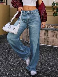 Women's Simple Casual Straight Leg Jeans With Pockets - Light Wash - View 5