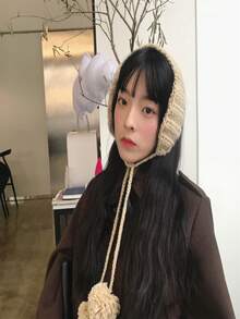 可爱耳罩式保暖耳套，韩版时尚，内衬保暖层，蝴蝶结装饰，针织耳罩，女士秋冬款 - 彩色 - 查看 4