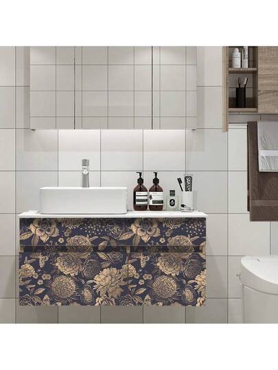 Roll Of Golden Flower Self Adhesive Wallpaper Printing Vinyl That Is Peeled Off Contact Paper Living Room Bedroom Dining Background Wand Home ation Stickers Mural Cabinet Desktop Furniture Renovation Pvc Easy To Install 45cm 500/300/100cm 45CM*500/300/100CM view 4