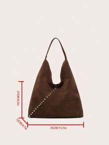 Dedoo Túi đeo vai nữ, Túi tote, Da lộn màu nâu, Sức chứa lớn có trang trí đinh tán, Phong cách đi làm cổ điển và đa năng, Thích hợp cho các chuyến đi chơi vào mùa thu và mùa đông. - Cà phê - Xem 6