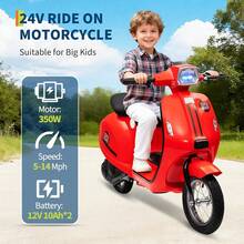 Ciclomotor eléctrico infantil, 24V 350W, velocidad máxima de 22,5 km/h, con freno trasero, acelerador de puño giratorio y luz LED. Ideal para niños y adolescentes de 8 a 12 años. - Rojo - Ver 2