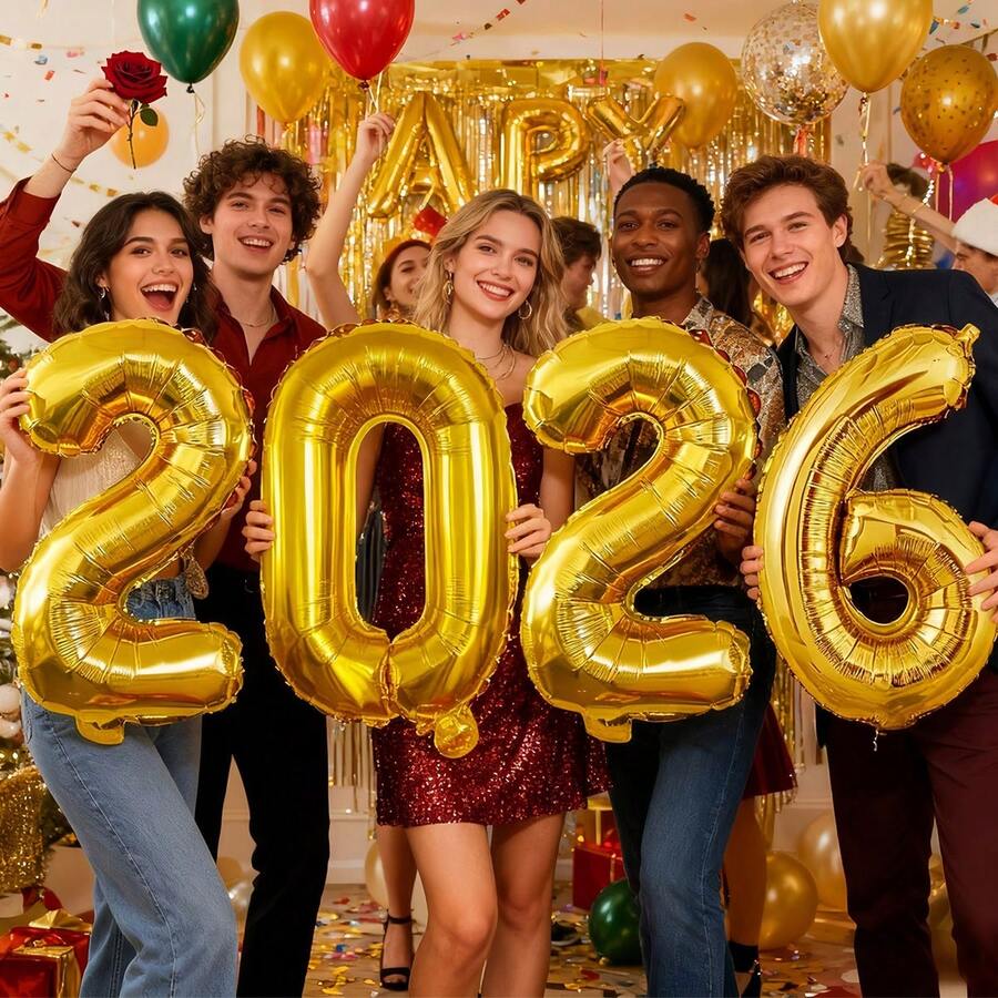 5 Pieces Per Set. 32-Inch Balloons With The Number 2026, Golden Polyethylene Film Balloons, Birthday Party Decorations. Suitable For Birthdays, Graduation Ceremonies, New Year Parties, Family Gatherings, And Holiday Decorations. - Multicolor - View 1