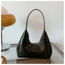 Unique Design Crescent Shoulder Bag For Women, Soft PU Leather Underarm Bag, Fashion Commuter Handbag - Black - View 7