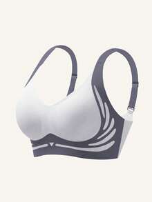 Light Chest Support Binder Bra, Soft Support Seamless And Lightweight, Breast Shaping Push Up With Side Support For Large Breasts, Elegant And Comfortable - Dusty Blue - View 4