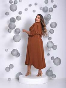 Women's Plus Size Evangelical Shirt Dress, Sizes G1 G2, Casual, Elegant, Comfortable, Long, Everyday Wear - Lạc đà - Xem 4
