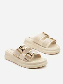 Metallic akzentuierte Flatform Slides - Sommer Lässig Damensandalen