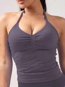 Women Yoga Sports Bra Sleeveless Workout Crop Top Stretchy Fitness Activewear Gym Breathable Vest J8FU - Bụi tím - Xem 8