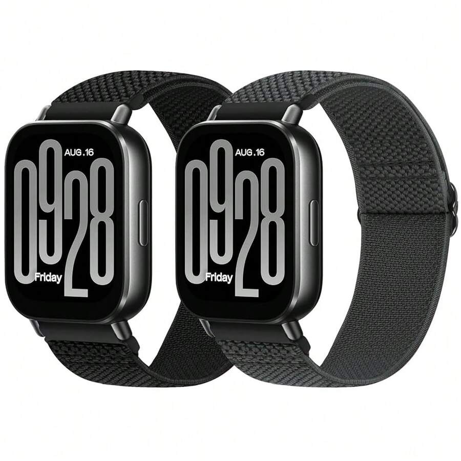 2 Pack Elastic Watch Band Compatible With Redmi Watch 5 Active/Redmi Watch 5 Lite/Garmin Vivoactive 4/Venu 3/Venu 2, 22mm Quick Release Nylon Adjustable WristBands For Women Men{Inchcolor_nameinch:InchBlack+Greyinch} - 黑+灰 - 查看 1
