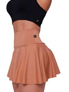 Women's High-Waisted Ruffled Short Skirt For Fitness, Gym, And Sports In Spandex - Camel - Ver 3