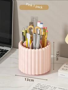 5-Slot Rotating Makeup Brush Holder,Large Capacity Cosmetic Organizer For Brushes, Eyebrow Pencils & Lipsticks,Portable Vanity Storage Case For Dresser, Bathroom, Office Desktop Stationery Storage Box Or Travel