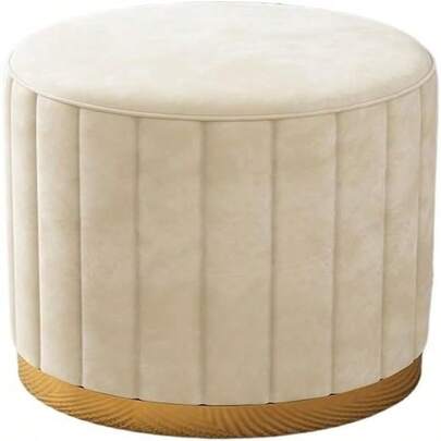 White Circular Velvet Storage Stool,34cmX34cmX44cm,Vanity Stool With Removable Lid,Sponge Vanity Stool Chair,Upholster...